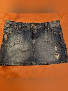 So Wear It Declare It Blue Denim Mini Skirt with Subtle Distress